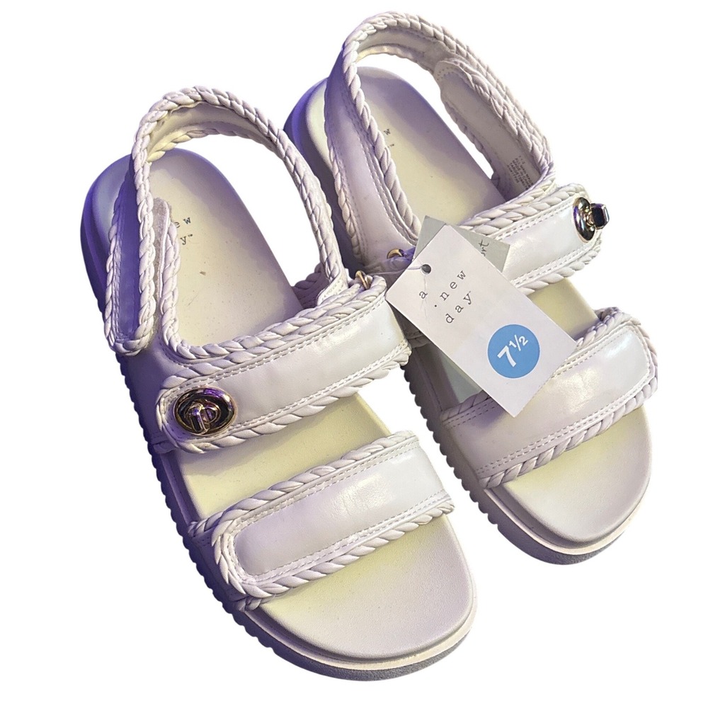 NEW a new day Women's White Braided Trim Sport Sandals Contoured Footbed  7.5